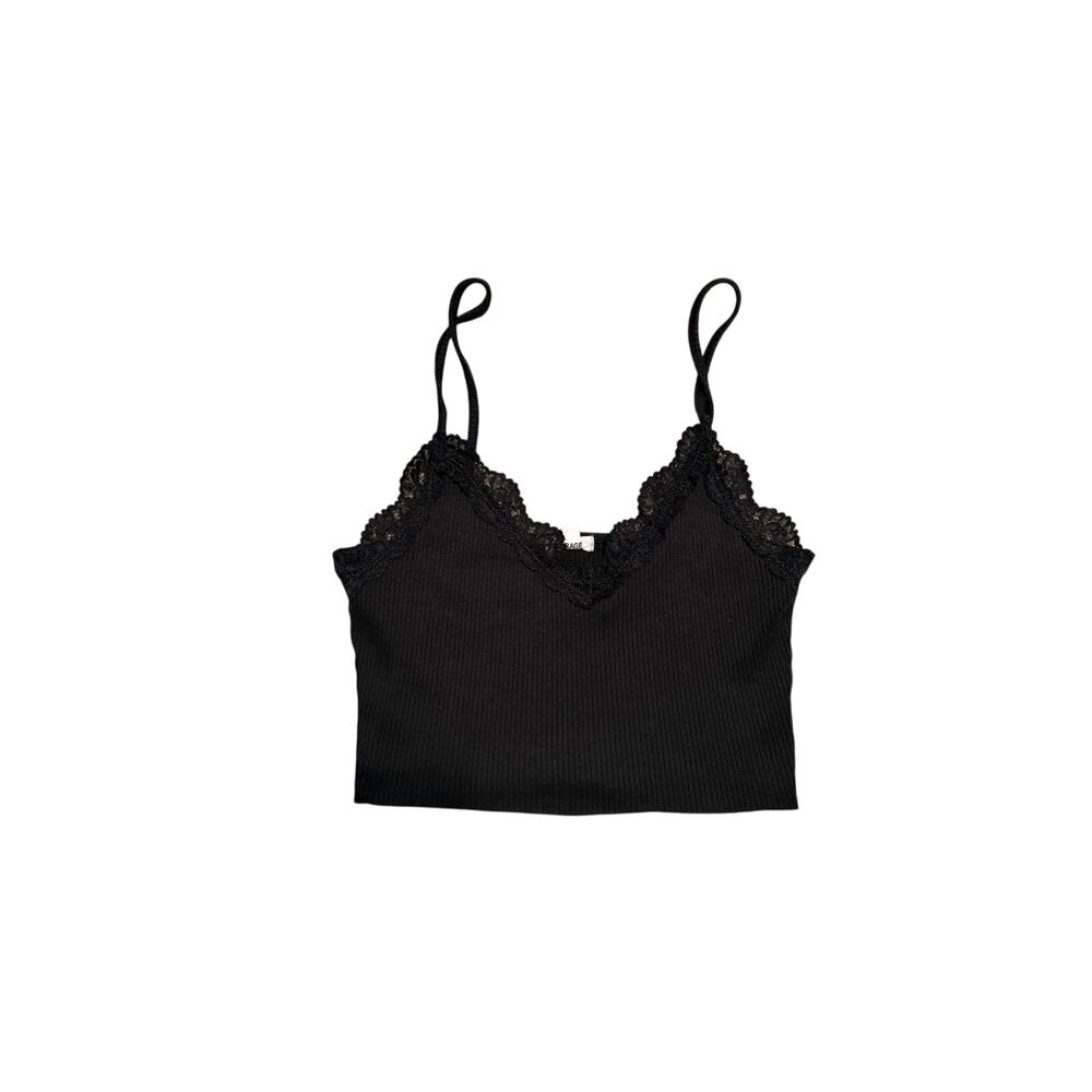 Garage Black Lace Trim Cropped Cami Tank Top – XS